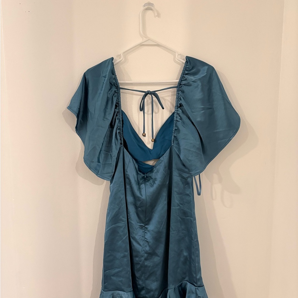 Selfie Leslie Teal Satin Dress - Picture 2 of 4